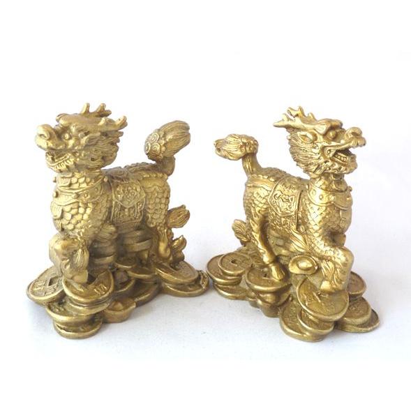 麒麟 置物 家庭円満 銅製 風水アイテム ペア 中 |  | 02
