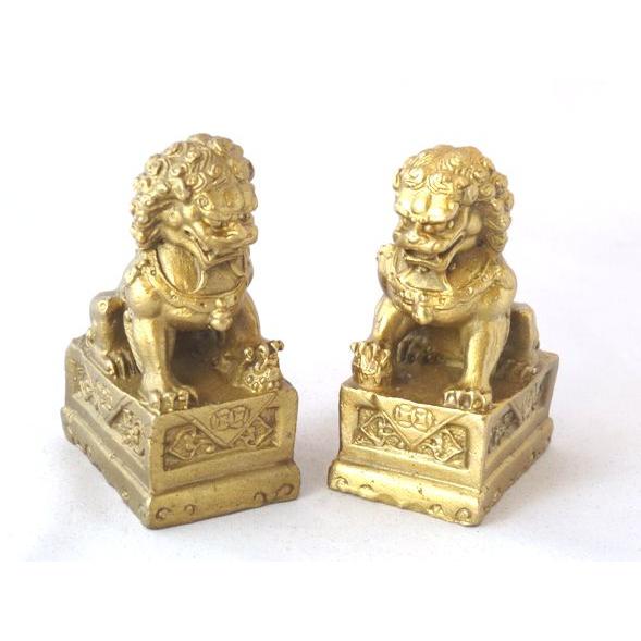 獅子 台座付き 銅製置物 ペアセット 小 魔除け | 