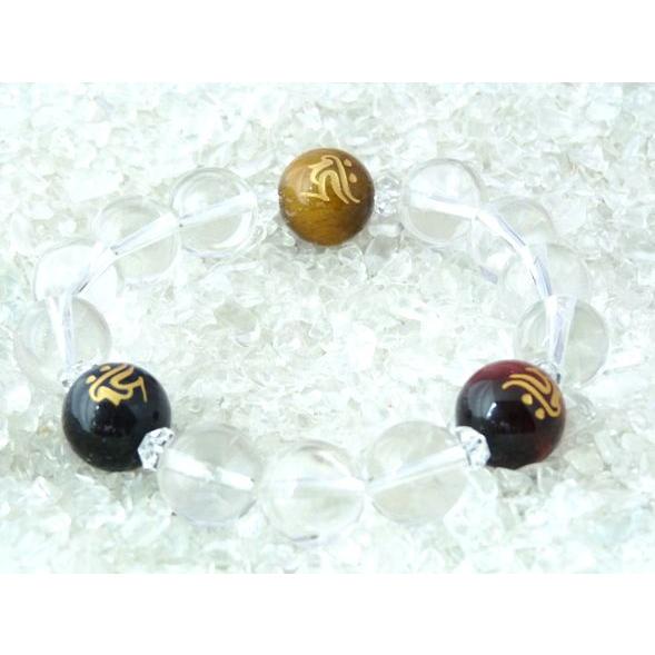 金運 財運 金彫梵字 3色タイガーアイ 水晶 ブレス 15mm : 横浜中華街龍