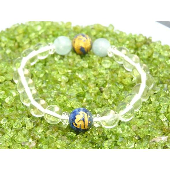 厄除け 幸福 ラピスラズリ アクアマリン 水晶 金彫り梵字 龍ブレス 8mm |  | 01