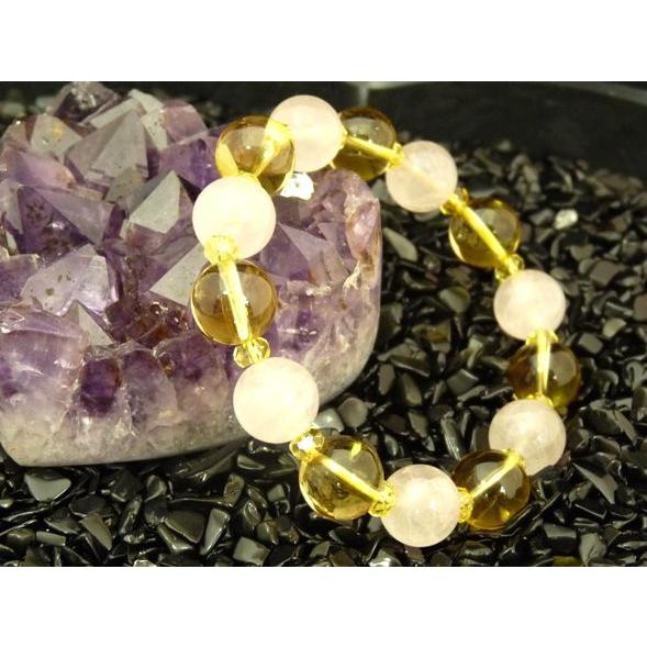 シトリン ローズクォーツ 黄水晶 紅水晶 パワーストーン 天然石ブレスレット 12mm玉 | 