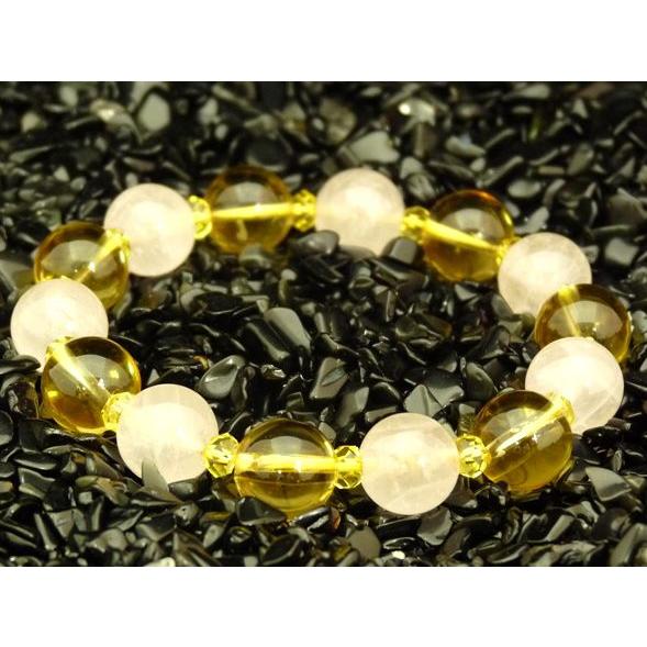 シトリン ローズクォーツ 黄水晶 紅水晶 パワーストーン 天然石ブレスレット 12mm玉 |  | 01