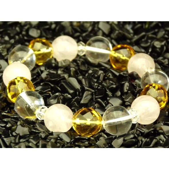 シトリン ローズクォーツ 水晶 黄水晶 紅水晶 パワーストーン 天然石ブレスレット 12mm玉 |  | 01