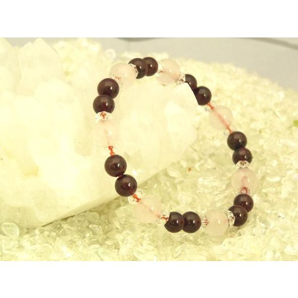 ガーネット ローズクォーツ パワーストーン 天然石ブレスレット 柘榴石 紅水晶 | 