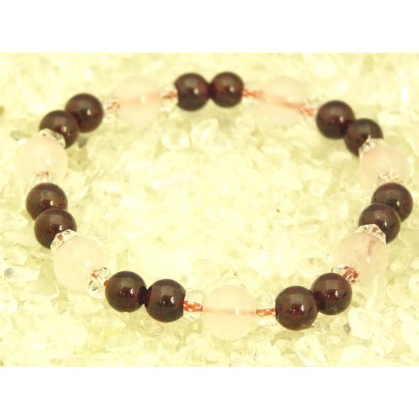 ガーネット ローズクォーツ パワーストーン 天然石ブレスレット 柘榴石 紅水晶 |  | 01