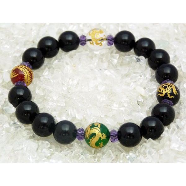 四神 オニキス メノウ 水晶 カットアメジスト パワーストーンブレス 10mm |  | 01