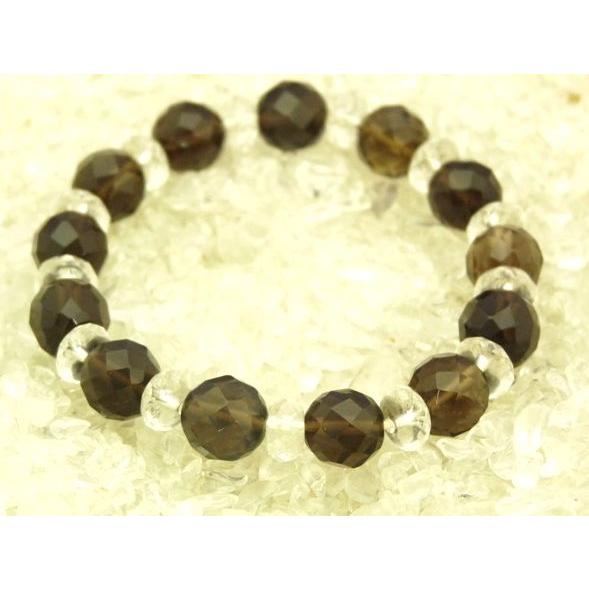 スモーキークォーツ 煙水晶 カット加工 水晶 パワーストーン 天然石ブレスレット 10mm玉 |  | 01