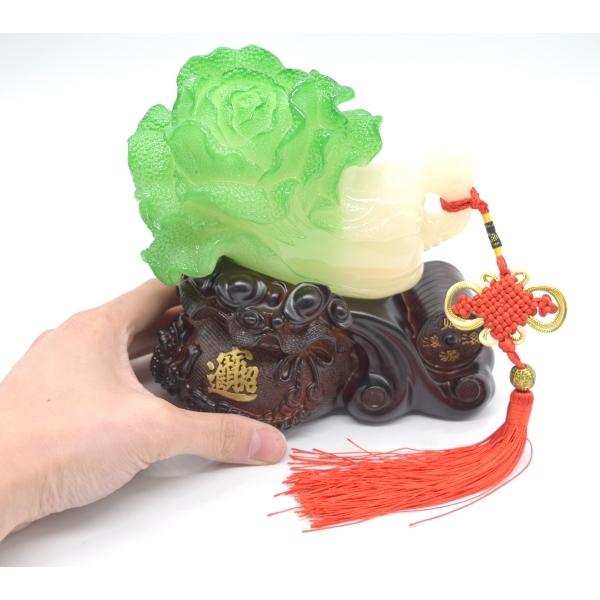 白菜 百財 百才 樹脂製置物 台座付き 三脚蟾蜍 巾着袋 中国飾り