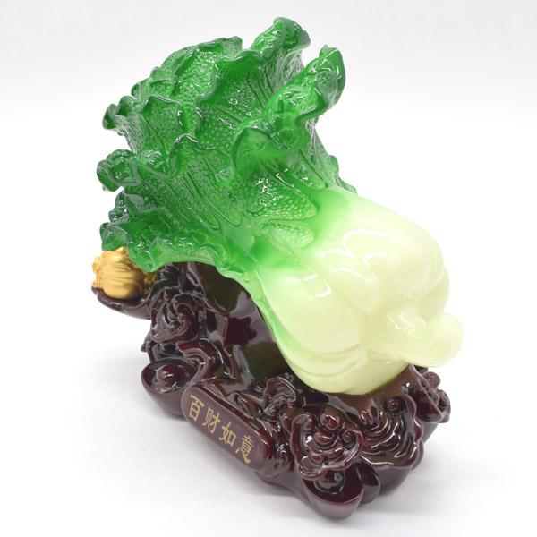 白菜の置物 百才 百財 三脚蟾蜍つき 樹脂製置物 台座付き 19cm : 横浜