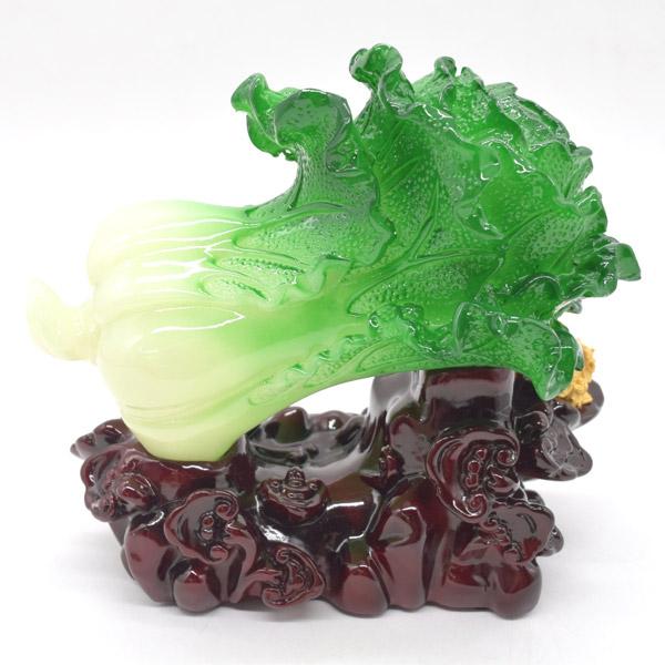 白菜の置物 百才 百財 三脚蟾蜍つき 樹脂製置物 台座付き 19cm : 横浜