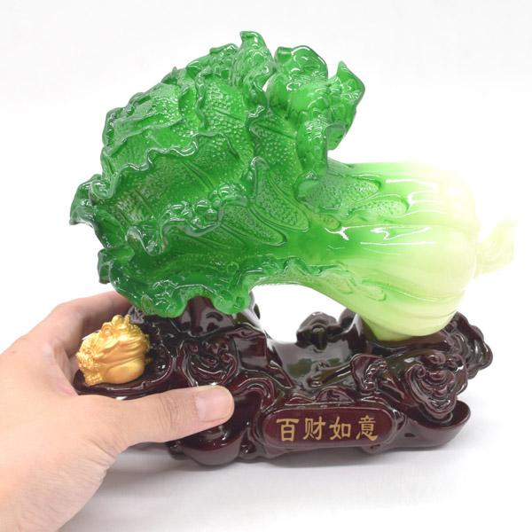白菜の置物 百才 百財 三脚蟾蜍つき 樹脂製置物 台座付き 19cm : 横浜