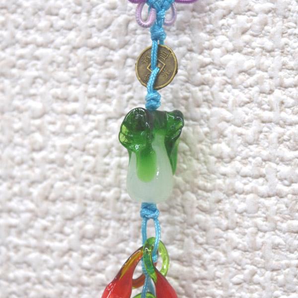 メール便OK】 白菜の根付 唐辛子ストラップ 百才 百財 ミニ古銭付き