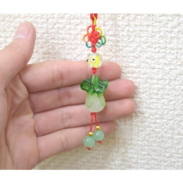 メール便OK】 白菜 ストラップ 百才 百財 樹脂製 中国ひも 中