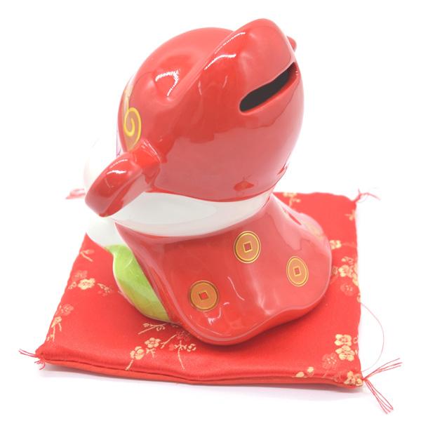 蛇 巳の置物 貯金箱 陶器製 13cm 敷物付き フルカラー ヘビ へび