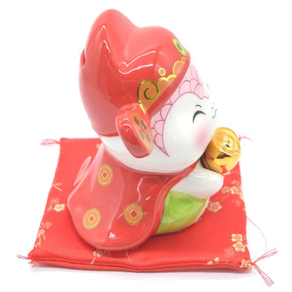 蛇 巳の置物 貯金箱 陶器製 13cm 敷物付き フルカラー ヘビ へび