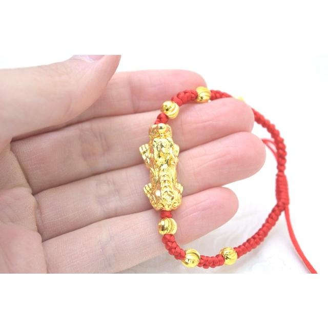 メール便OK】 貔貅 ヒキュウ ブレスレット 金メッキ 中国紐 中国結び 