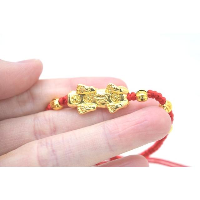 メール便OK】 貔貅 ヒキュウ ブレスレット 金メッキ 中国紐 中国