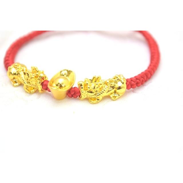 メール便OK】 貔貅 ヒキュウ 二体付き ブレスレット 金メッキ 赤紐