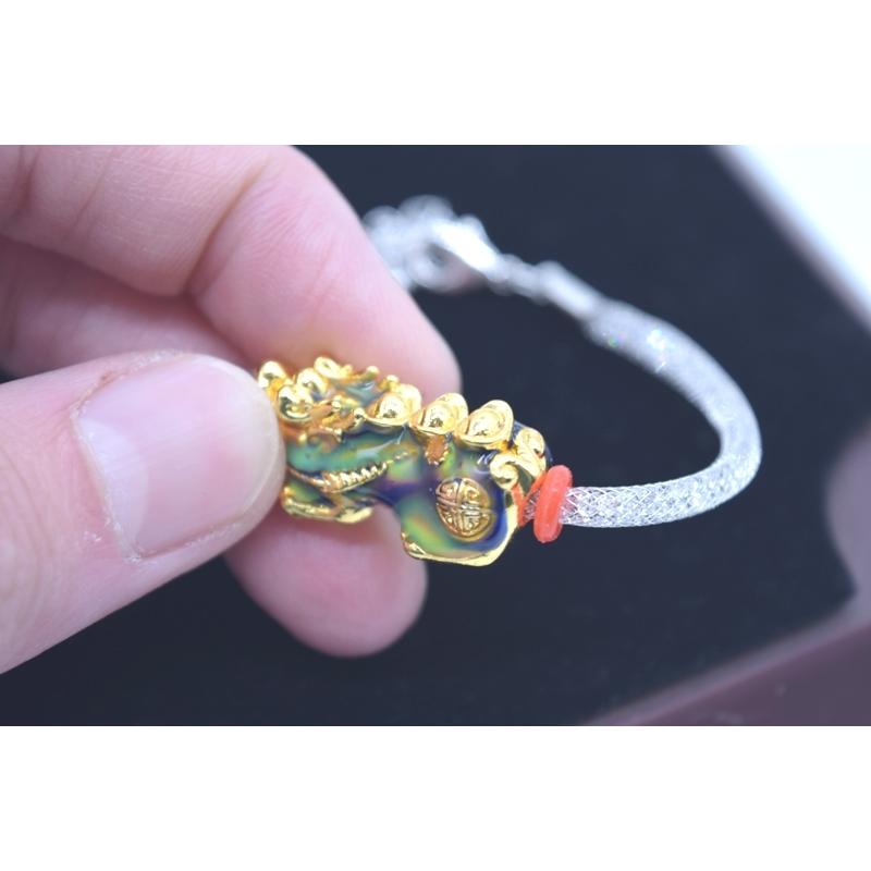 メール便OK】 貔貅 ヒキュウ ビーズブレスレット シルバー メッキ 