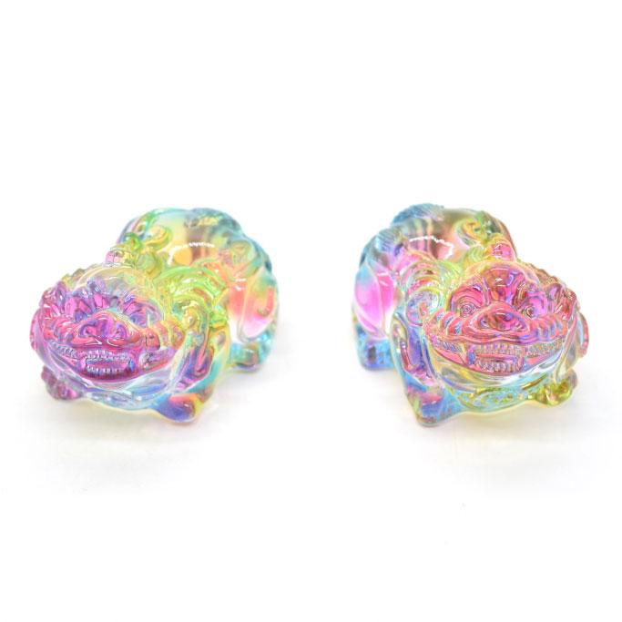 貔貅 置物 ヒキュウ ペアセット 虹色 カラフル 半透明 樹脂製 4cm