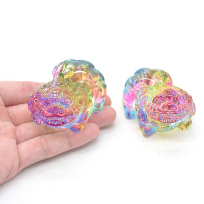 貔貅 置物 ヒキュウ ペアセット 虹色 カラフル 半透明 樹脂製 4cm