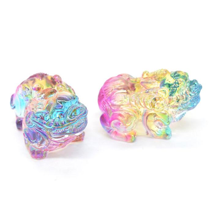 貔貅 置物 ヒキュウ ペアセット 虹色 カラフル 半透明 樹脂製 5cm