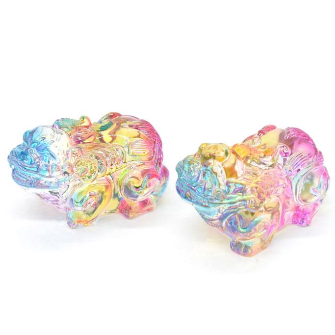 貔貅 置物 ヒキュウ ペアセット 虹色 カラフル 半透明 樹脂製 5cm