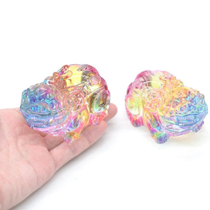 貔貅 置物 ヒキュウ ペアセット 虹色 カラフル 半透明 樹脂製 5cm
