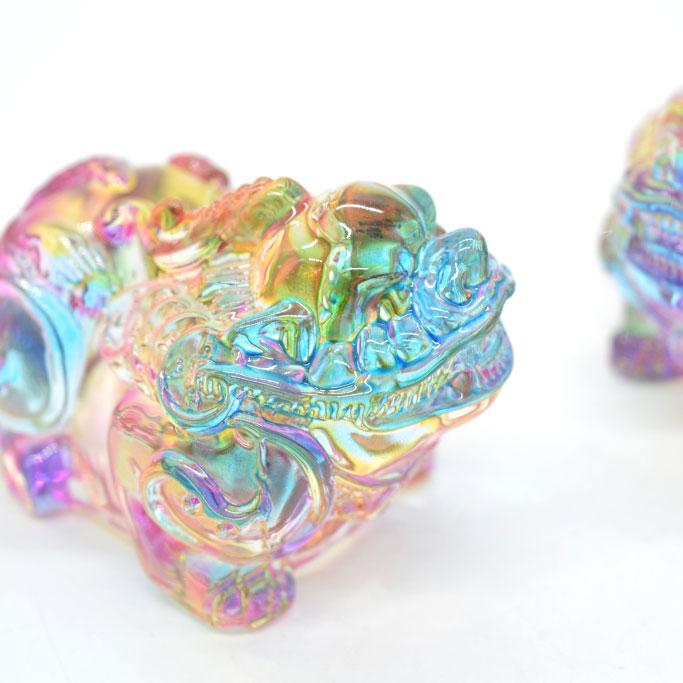 貔貅 置物 ヒキュウ ペアセット 虹色 カラフル 半透明 樹脂製 5cm