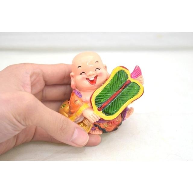 笑佛様 布袋 笑仏 芭蕉扇 樹脂製置物 カラフル マスコット 開運 8cm