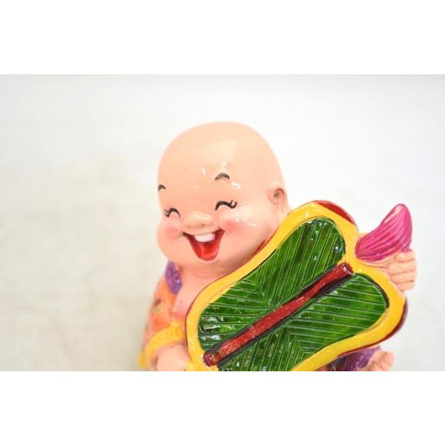 笑佛様 布袋 笑仏 芭蕉扇 樹脂製置物 カラフル マスコット 開運 8cm