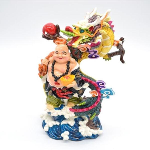 布袋様と龍の置物 樹脂製 26cm 笑佛 笑い仏 竜 : 横浜中華街龍 - 通販