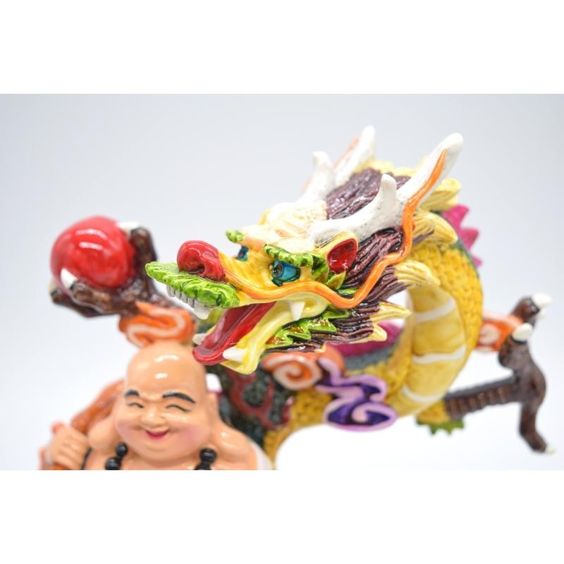 布袋様と龍の置物 樹脂製 26cm 笑佛 笑い仏 竜 : 横浜中華街龍 - 通販