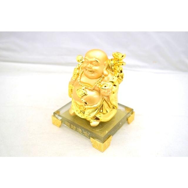 布袋様 置物 笑佛 笑い仏 樹脂製 ガラス台座 金色 11cm : 横浜中華街龍