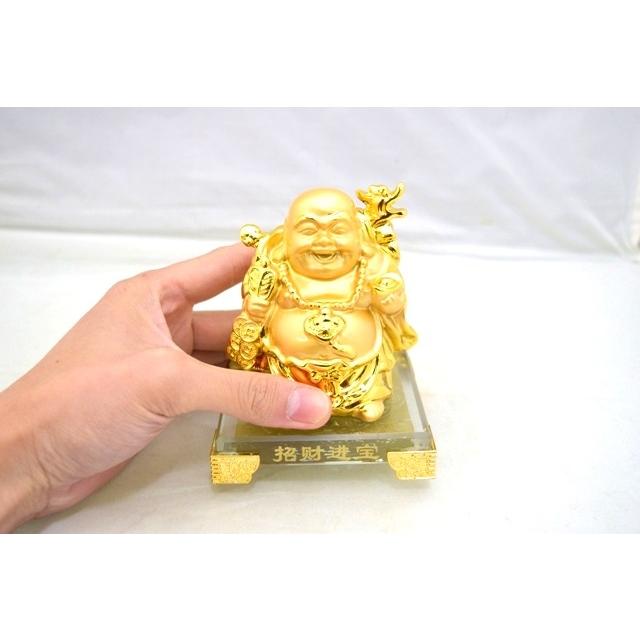 樹脂製　布袋像　h60cm 布袋様 置物 笑佛 笑い仏 樹脂製 ガラス台座 金色 11cm : 横浜中華街龍