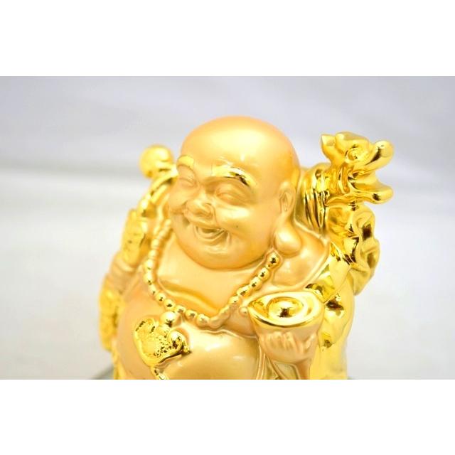 布袋様 置物 笑佛 笑い仏 樹脂製 ガラス台座 金色 11cm : 横浜中華街龍