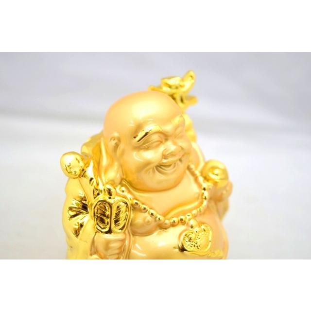 布袋様 置物 笑佛 笑い仏 樹脂製 ガラス台座 金色 11cm