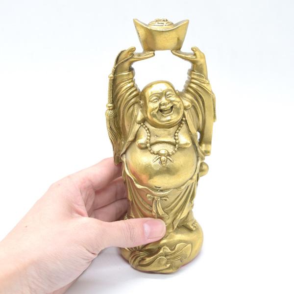 笑佛 布袋 置物 銅製 19cm 縦型 笑い仏 元宝持ち |  | 07