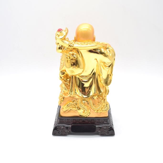 布袋様 置物 笑佛 笑い仏 龍 如意棒 台座付き 樹脂製 金色 25cm 布袋様 置物 笑佛 笑い仏 龍 如意棒 台座付き 樹脂製 金色 25cm