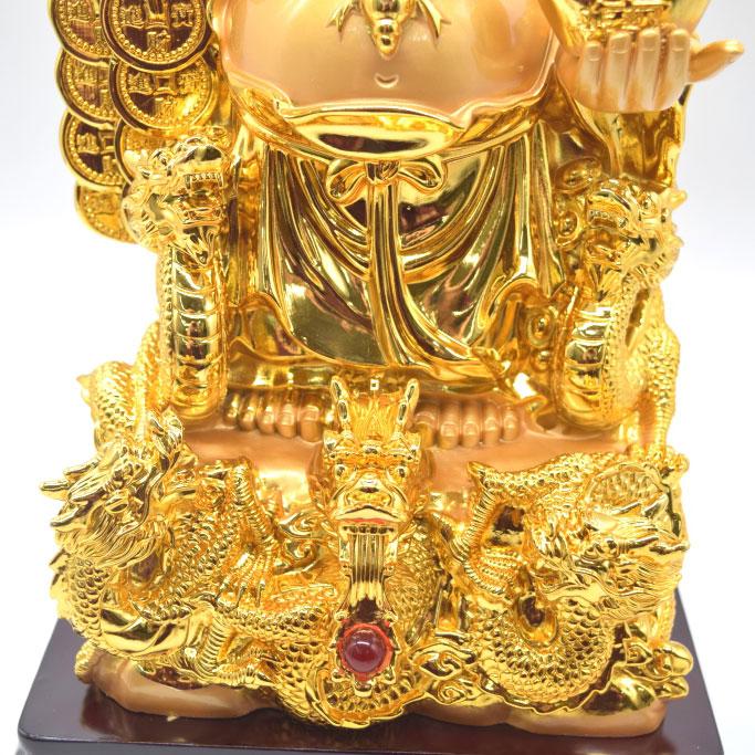 布袋様 置物 笑佛 笑い仏 龍 如意棒 台座付き 樹脂製 金色 36cm