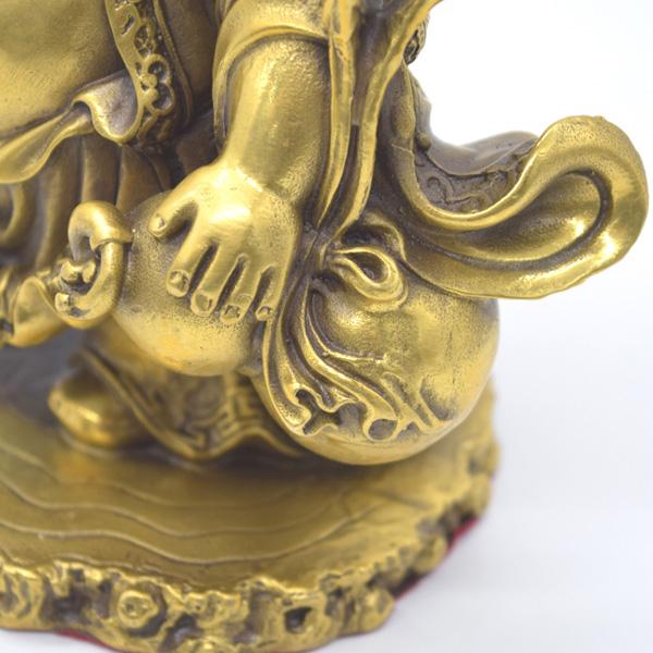 笑佛 布袋 置物 銅製 18cm 笑い仏 如意棒 古銭持ち 財源廣進 : 横浜