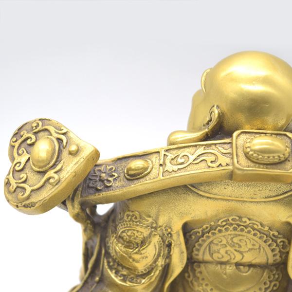 笑佛 布袋 置物 銅製 18cm 笑い仏 如意棒 古銭持ち 財源廣進 : 横浜