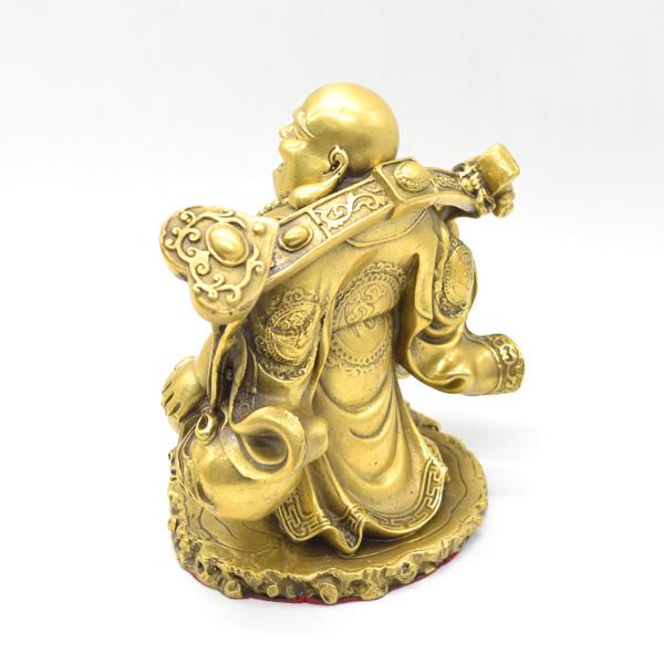 笑佛 布袋 置物 銅製 18cm 笑い仏 如意棒 古銭持ち 財源廣進 : 横浜