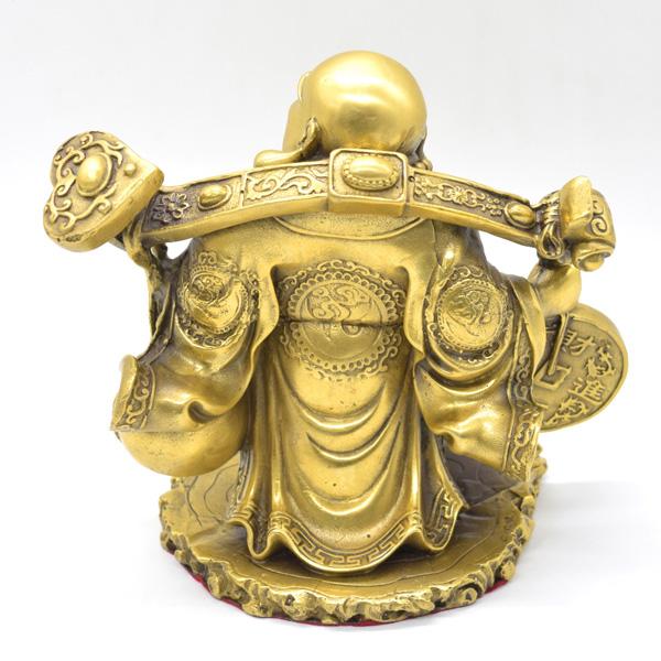 笑佛 布袋 置物 銅製 18cm 笑い仏 如意棒 古銭持ち 財源廣進 : 横浜