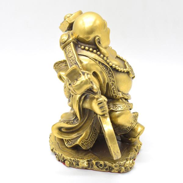 笑佛 布袋 置物 銅製 18cm 笑い仏 如意棒 古銭持ち 財源廣進 : 横浜