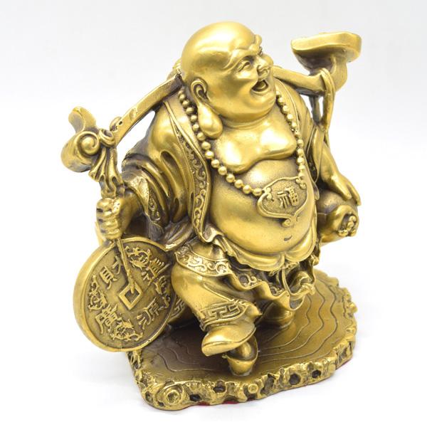 笑佛 布袋 置物 銅製 18cm 笑い仏 如意棒 古銭持ち 財源廣進 |  | 05