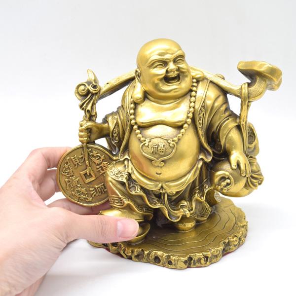 笑佛 布袋 置物 銅製 18cm 笑い仏 如意棒 古銭持ち 財源廣進 |  | 06