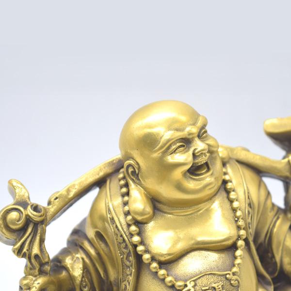 笑佛 布袋 置物 銅製 18cm 笑い仏 如意棒 古銭持ち 財源廣進 |  | 07