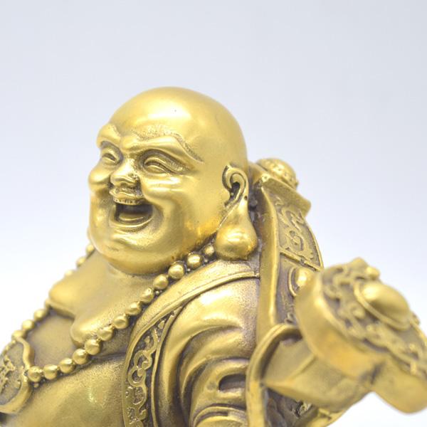 笑佛 布袋 置物 銅製 18cm 笑い仏 如意棒 古銭持ち 財源廣進 |  | 08