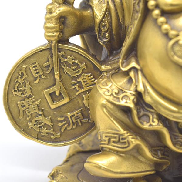 笑佛 布袋 置物 銅製 18cm 笑い仏 如意棒 古銭持ち 財源廣進 : 横浜